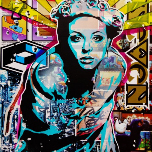 Bryce C Collaged Wrap_spray paint_acrylic and collage_11x14in_2014_Bryce Chisholm